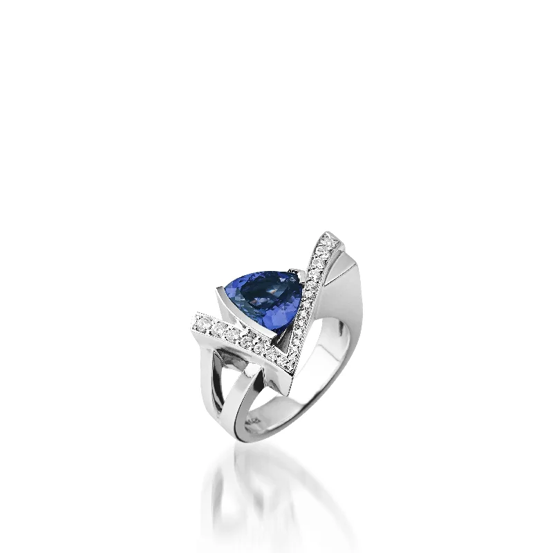 Luminous set ring-Pinnacle Gemstone Ring with Pave Diamonds