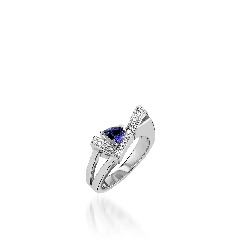 Inset groove ring-Pinnacle Petite Gemstone Ring with Pave Diamonds