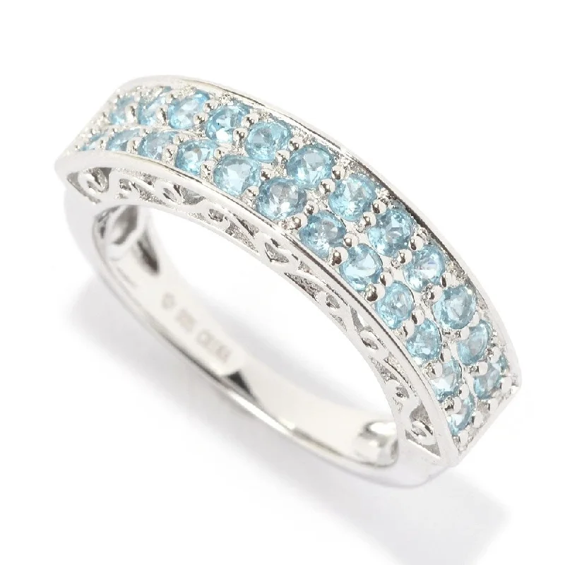 Classic flair ring-Platinum Over Sterling Silver 0.8ctw Swiss Blue Topaz Band Ring