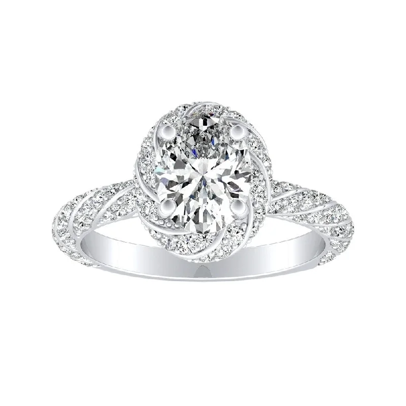 Peak gem ring-Platinum Vintage 1 1/6ctw Oval-cut Halo Diamond Engagement Ring by Auriya