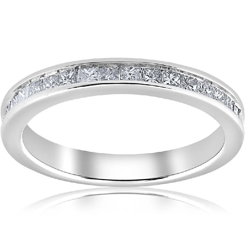 Nature print ring-Pompeii3 10k White Gold 1/2 ct TDW Princess Cut Diamond Wedding Ring - White I-J