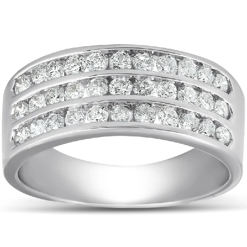 Wool wrap ring-Pompeii3 10k White Gold 1 Ct TDW Diamond Three Row Channel Set Wedding Ring Womens Anniversary Band