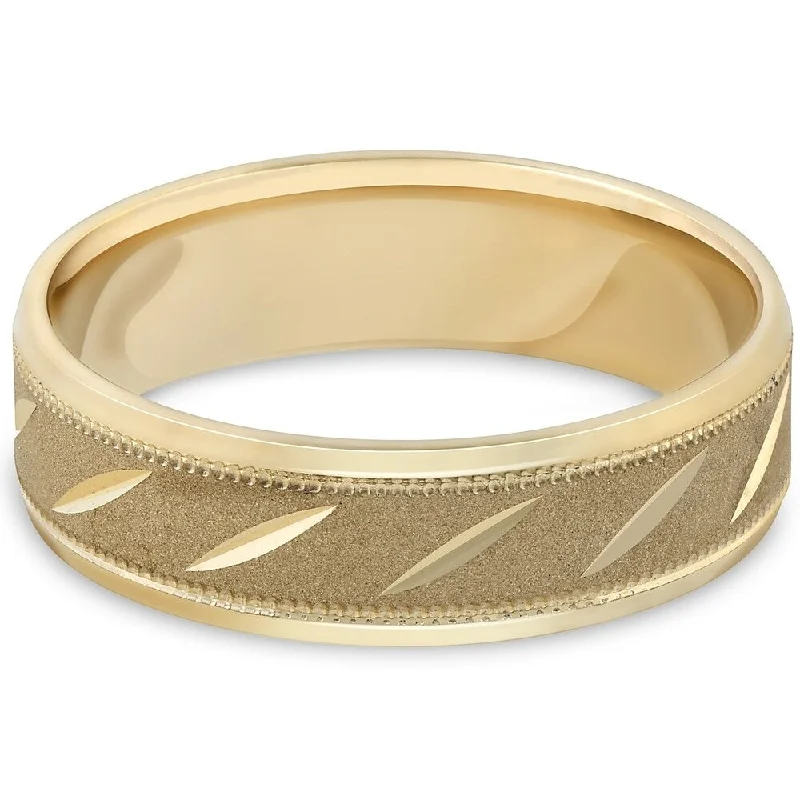 Coarse grain ring-Pompeii3 10k Yellow Gold Mens Brushed Carved 6mm wide ring comfort fit wedding band