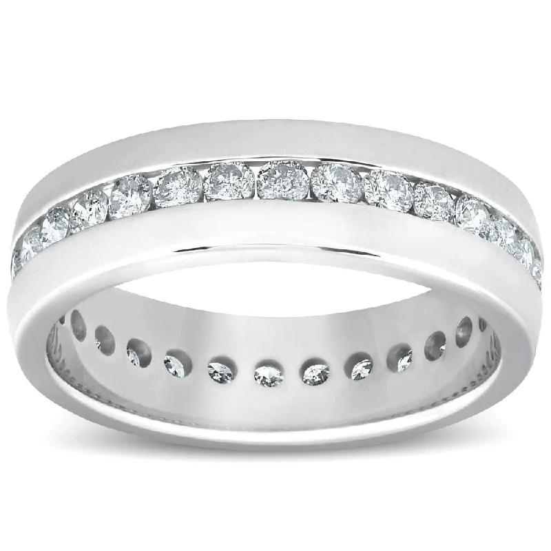 Tiered stack ring-Pompeii3 14k White Gold 1 1/2 ct TDW Mens Diamond Eternity Channel Set Wedding Band High Polished Ring