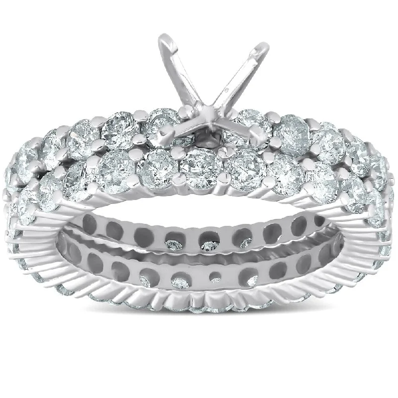 Cotton weave ring-Pompeii3 14k White Gold 3 Ct TDW Diamond Eternity Matching Wedding Ring Set Semi Mount Setting