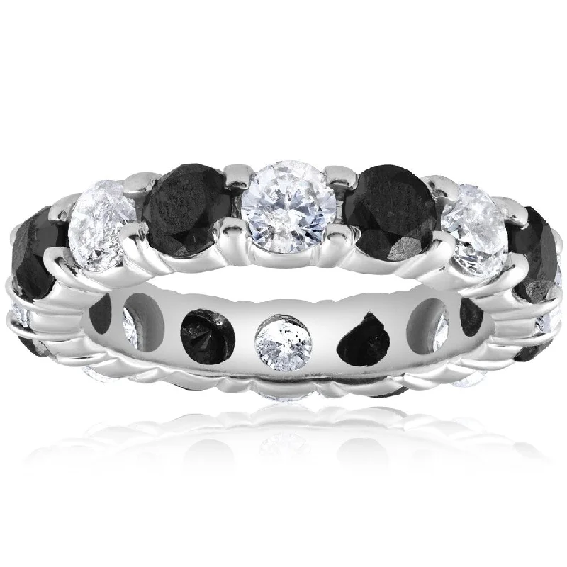 Grooved band ring-Pompeii3 14k White Gold 5 ct TDW Black & White Diamond Eternity Ring Womens Wedding Band