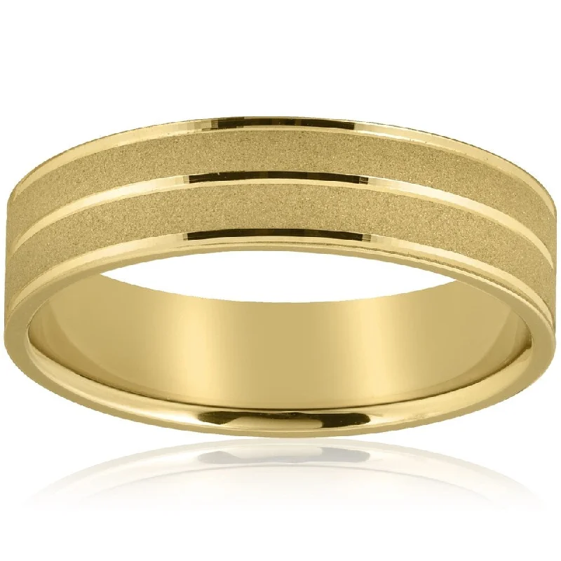 Natural stone ring-Pompeii3 14k Yellow Gold Mens Wedding Ring 6mm Wide Flat Band