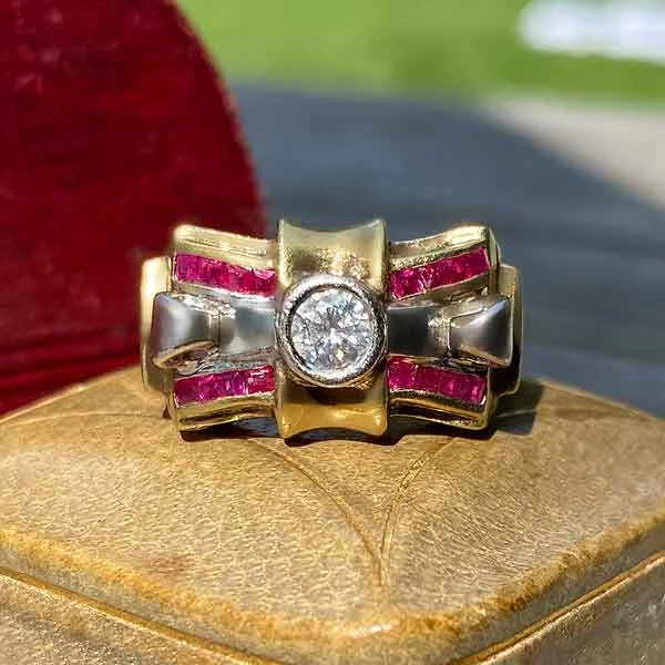 Copper band ring-Retro Diamond & Ruby Ring