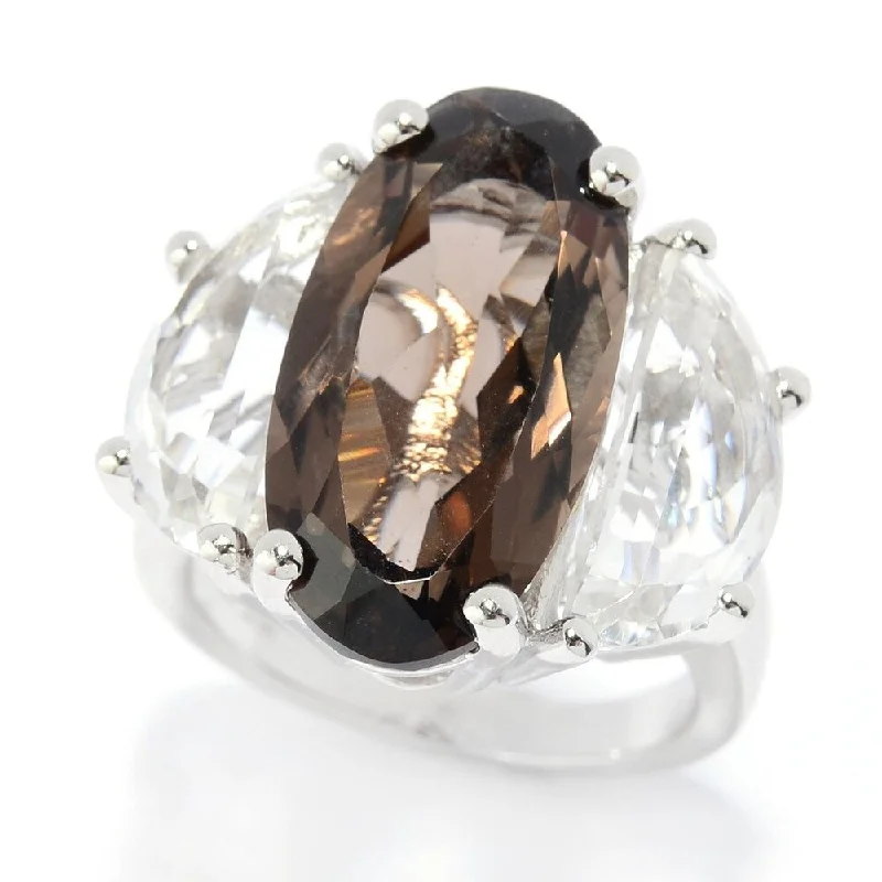 Rural craft ring-Rhodium Over Sterling Silver 13ctw Smoky Quartz & White Quartz Cocktail Ring