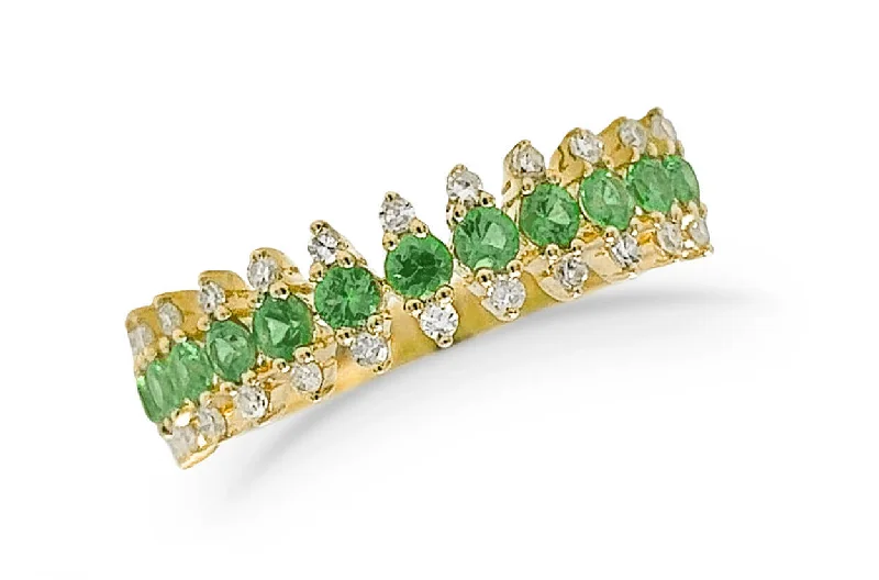 Tiered stack ring-Ring 14kt Gold Round Tsavorite & Diamonds Band