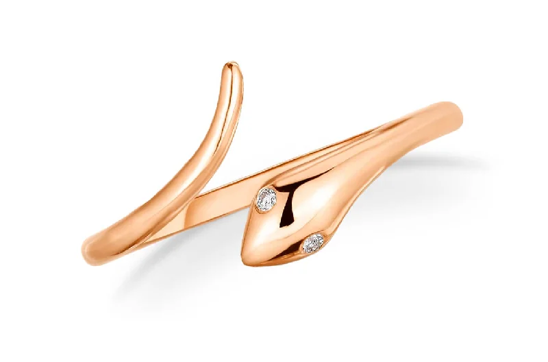 Ripple swirl ring-Ring 14kt Rose Gold Snake & Diamonds Eyes