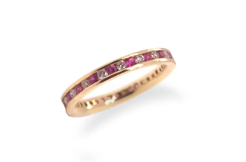 Celtic wave ring-Ring 14kt Yellow Gold Eternity Ring Rubies and Diamonds