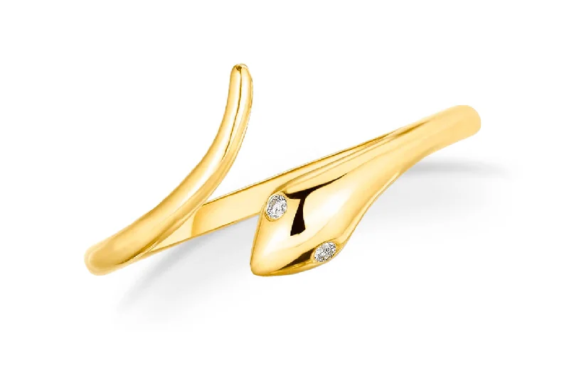 Lily bud ring-Ring 14kt Yellow Gold Snake & Diamonds Eyes