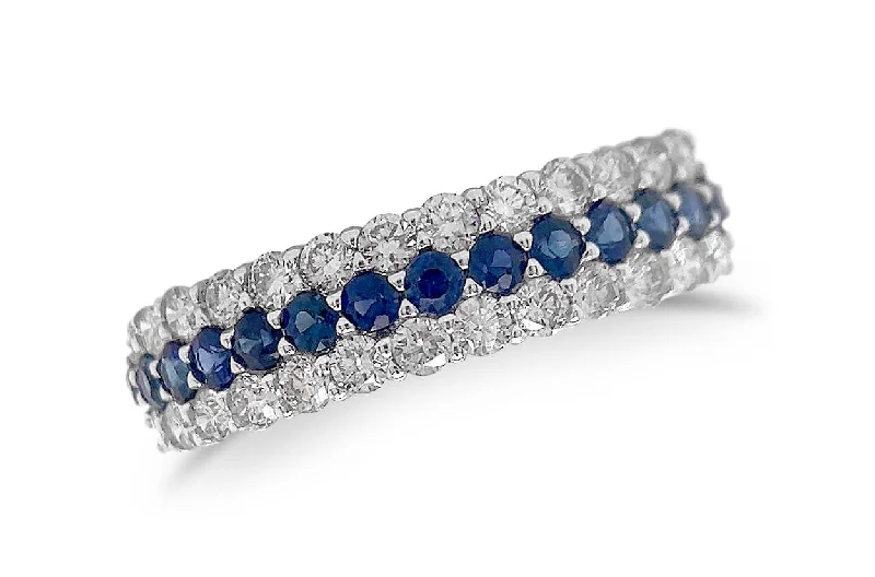 Fir sprig ring-Ring 18kt Gold 3-Row Band Blue Sapphires & Diamonds