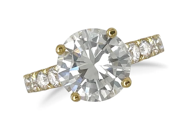 Nature print ring-Ring 18kt Gold GIA Round Diamond 3.02cts & Pave Diamonds