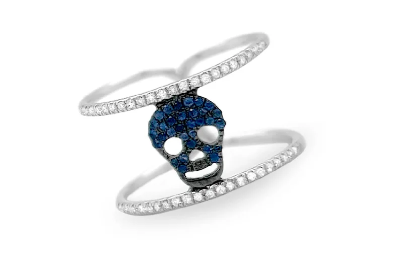 Moor grass ring-Ring 18kt Gold Skull Sapphires & Double-Row Diamonds