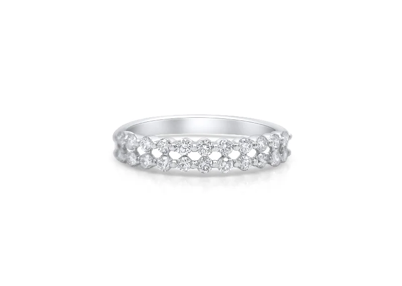 Textured wedding ring-Ring 18kt Half Band Double Diamond Line 0.40 carats