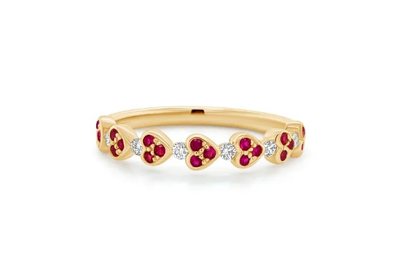 Lemon quartz ring-Ring 18kt Yellow Gold 7 Hearts Diamonds and Rubies