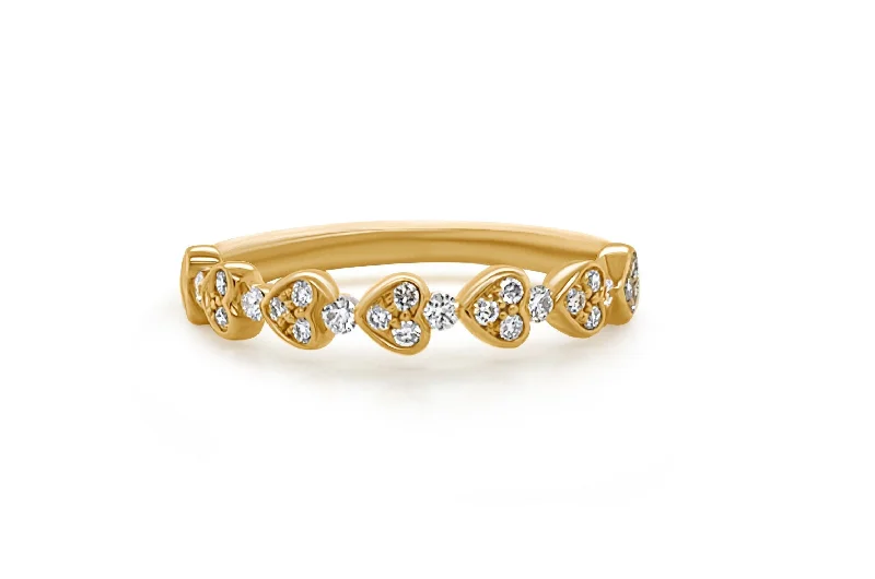 Worn edge ring-Ring 18kt Yellow Gold 7 Hearts & Diamonds