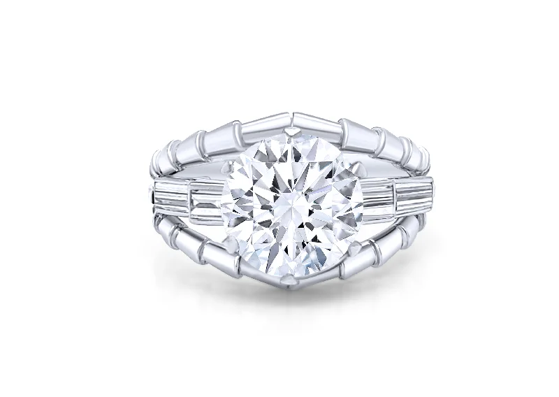 Tulip cluster ring-Ring Platinum Round Diamond GIA 2.70 cts N VSI and Baguettes