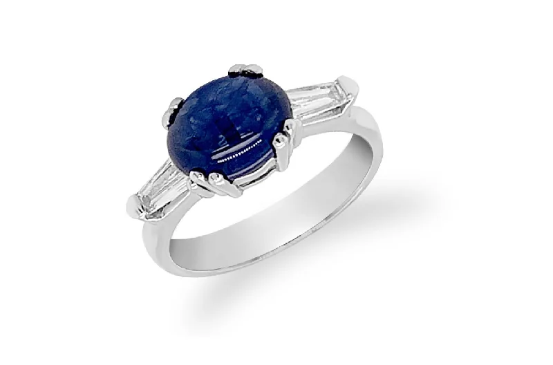 Ripple swirl ring-Ring Sapphire Cabochon with Diamonds