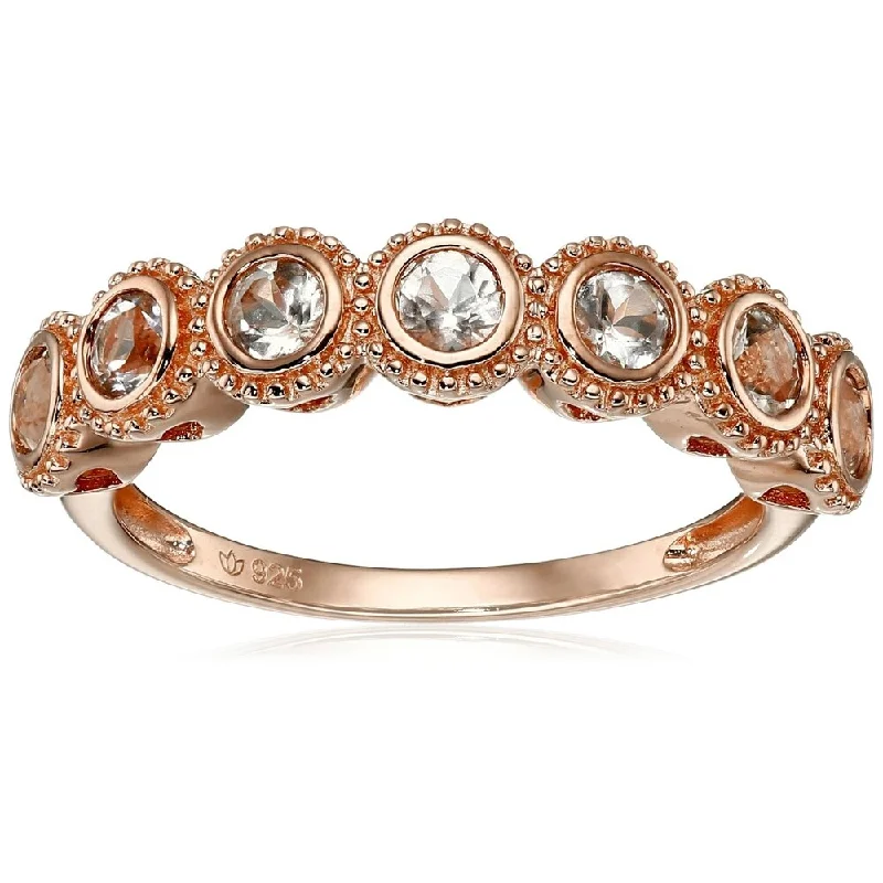 Antler curve ring-Rose Gold-Plated Silver Morganite Round 7-Stone Band Stackable Ring, Size 7