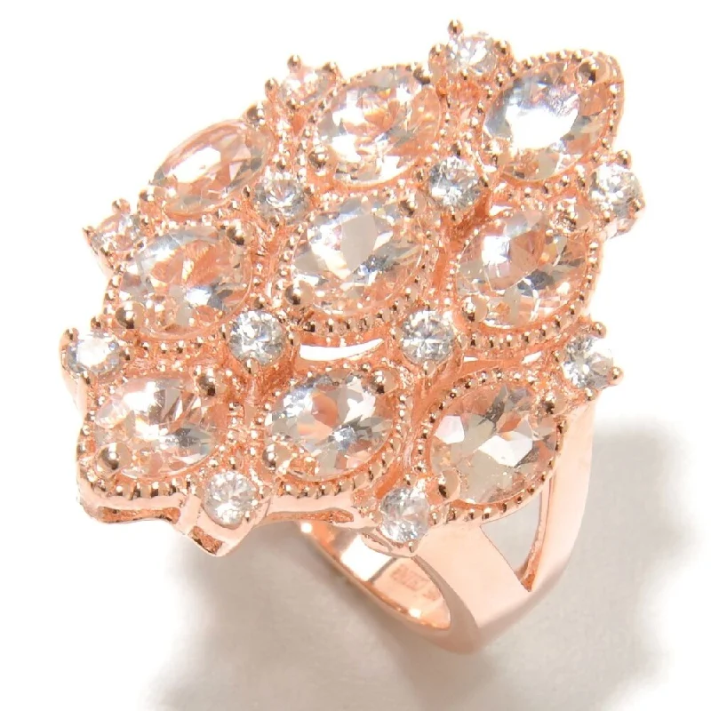 Celtic wave ring-Rose Gold Vermeil 3.19ctw Morganite Cluster Cocktail Ring