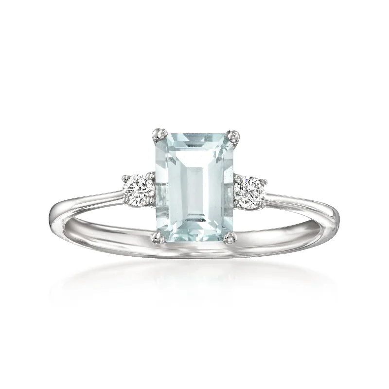 Dew bead ring-Ross-Simons Aquamarine Ring With Diamond Accents in 18kt White Gold