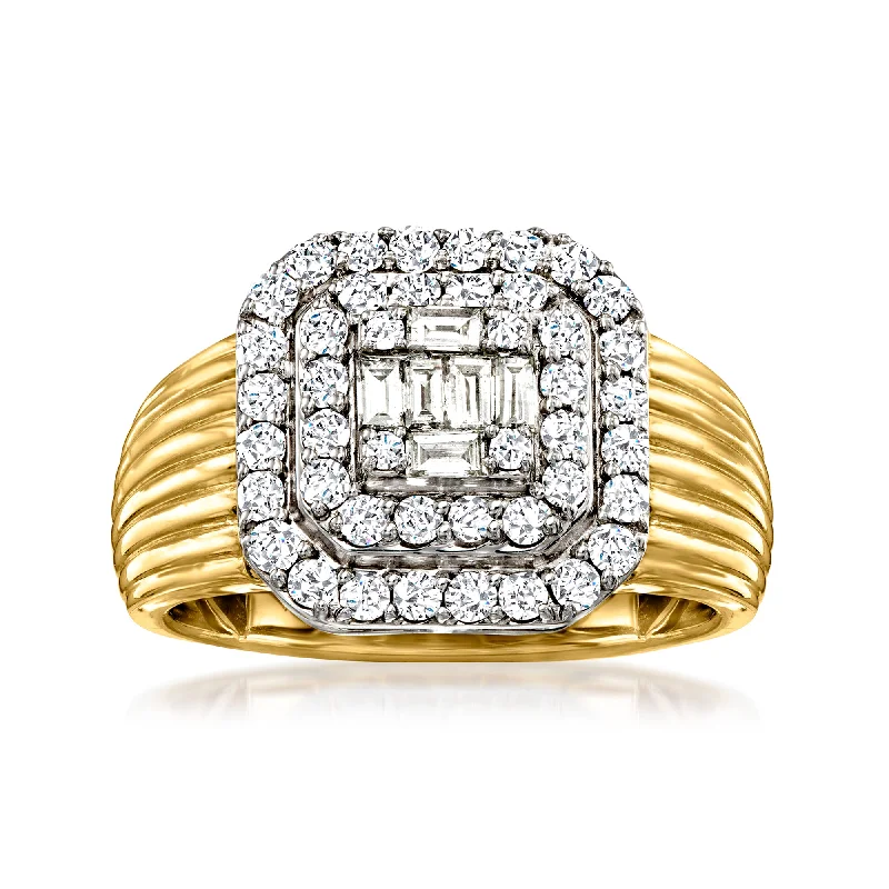 Flowing edge ring-Ross-Simons Diamond Cluster Ring in 14kt 2-Tone Gold