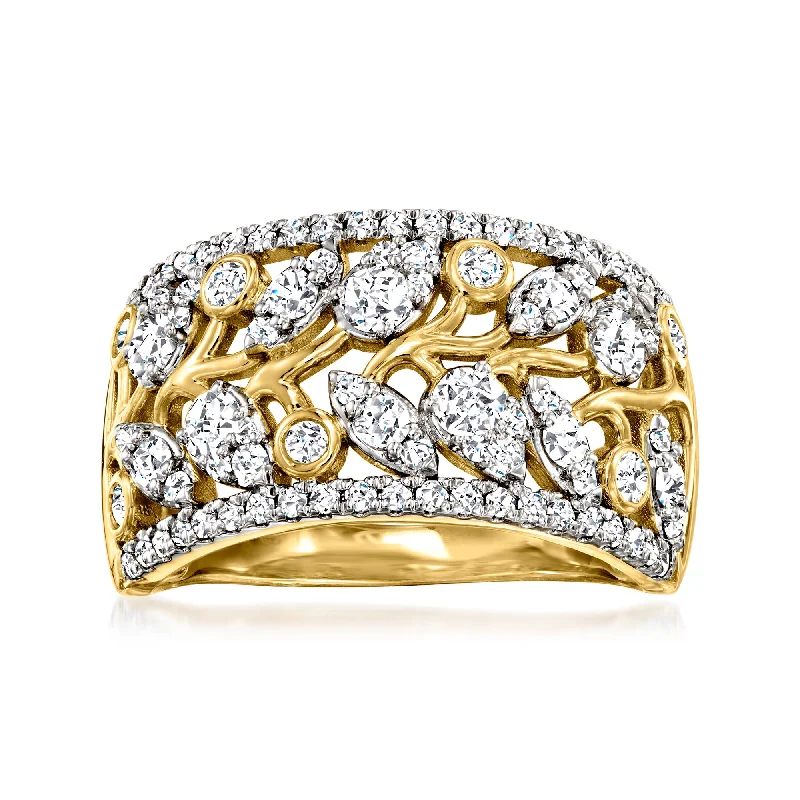 Offset gem ring-Ross-Simons Diamond Leaf Vine Ring in 14kt Yellow Gold