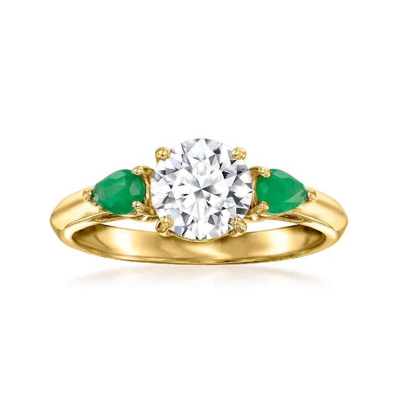 Fused grain ring-Ross-Simons Lab-Grown Diamond Ring With . Emeralds in 14kt Yellow Gold