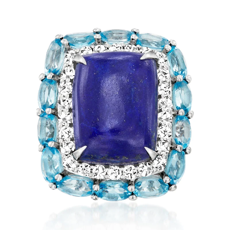 Hexagon gem ring-Ross-Simons Lapis and Swiss Blue Topaz Ring With White Zircon in Sterling Silver