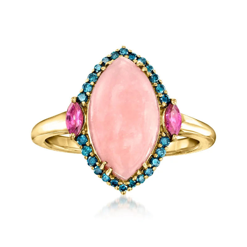 Vine curl ring-Ross-Simons Pink Opal, Rhodolite Garnet and . Blue Diamond Ring in 14kt Yellow Gold