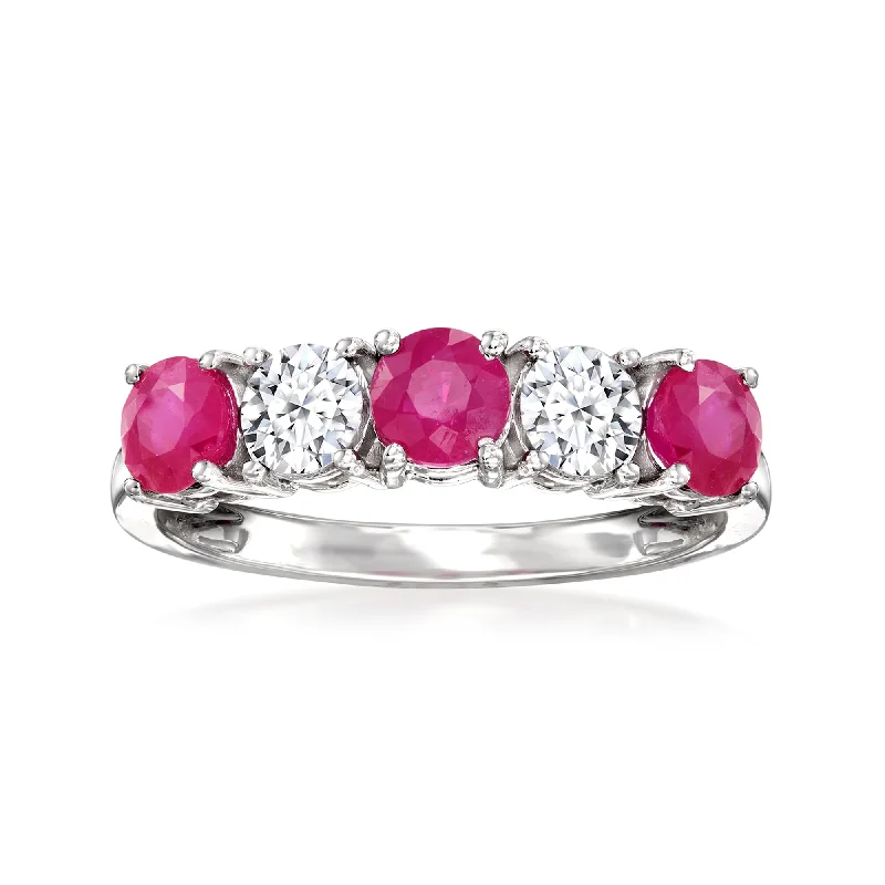 Tide pebble ring-Ross-Simons Ruby and . Lab-Grown Diamond Ring in 14kt White Gold