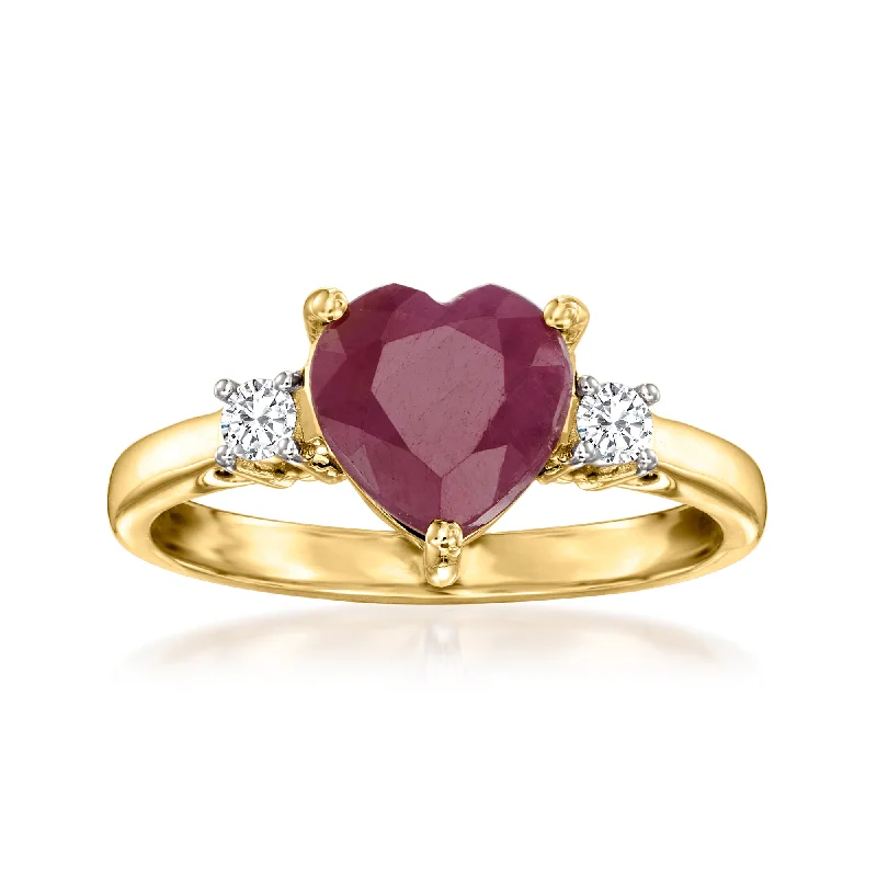 Aqua turquoise ring-Ross-Simons Ruby Heart Ring With . Diamonds in 14kt Yellow Gold