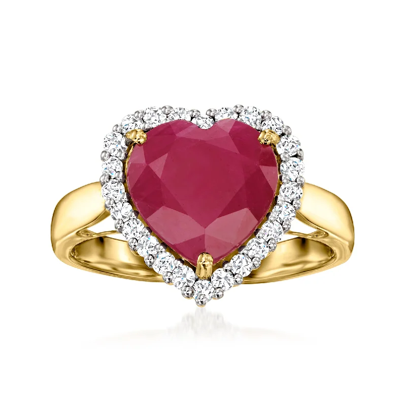 Rural craft ring-Ross-Simons Ruby Heart Ring With . Diamonds in 14kt Yellow Gold