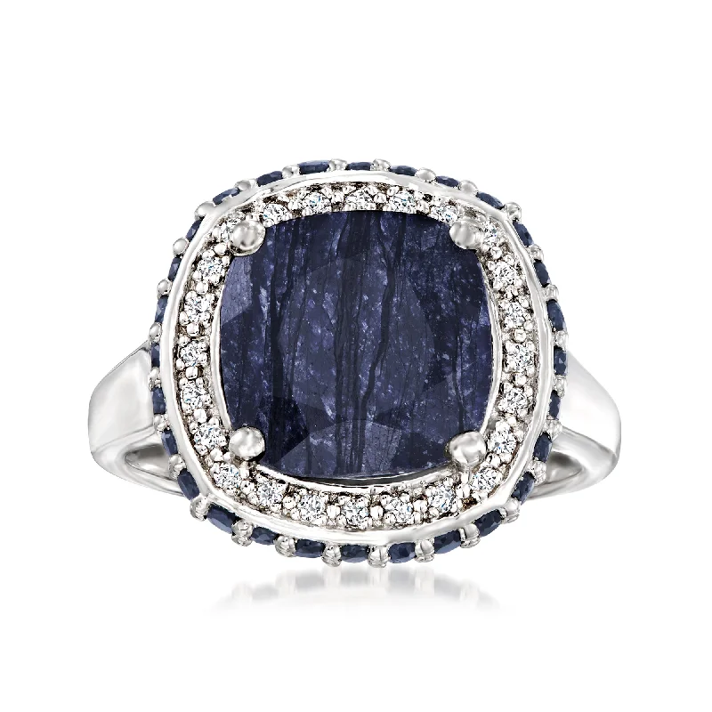 Linked stone ring-Ross-Simons Sapphire and . White Topaz Ring in Sterling Silver