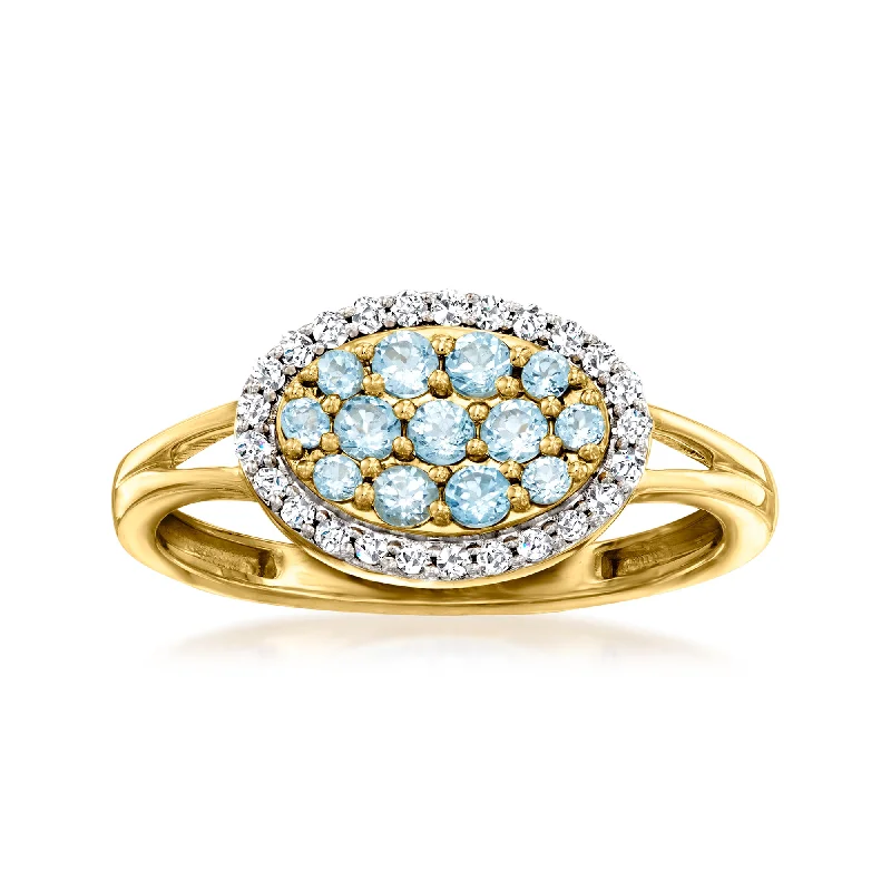 Rune mark ring-Ross-Simons Swiss Blue Topaz and . Diamond Ring in 18kt Gold Over Sterling