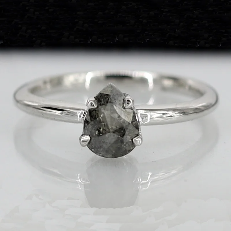 Tide pebble ring-14 K White Gold Salt And Pepper Pear Diamond Ring