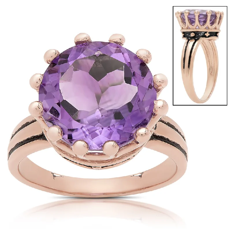 Crescent design ring-Samantha Stone Rose Gold Over Sterling Silver Simulated Amethyst Crown Design Ring