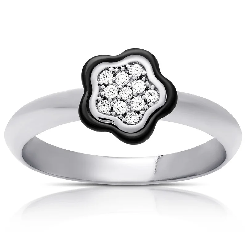 Chiseled cut ring-Samantha Stone Sterling Silver Cubic Zirconia Ceramic Flower Design