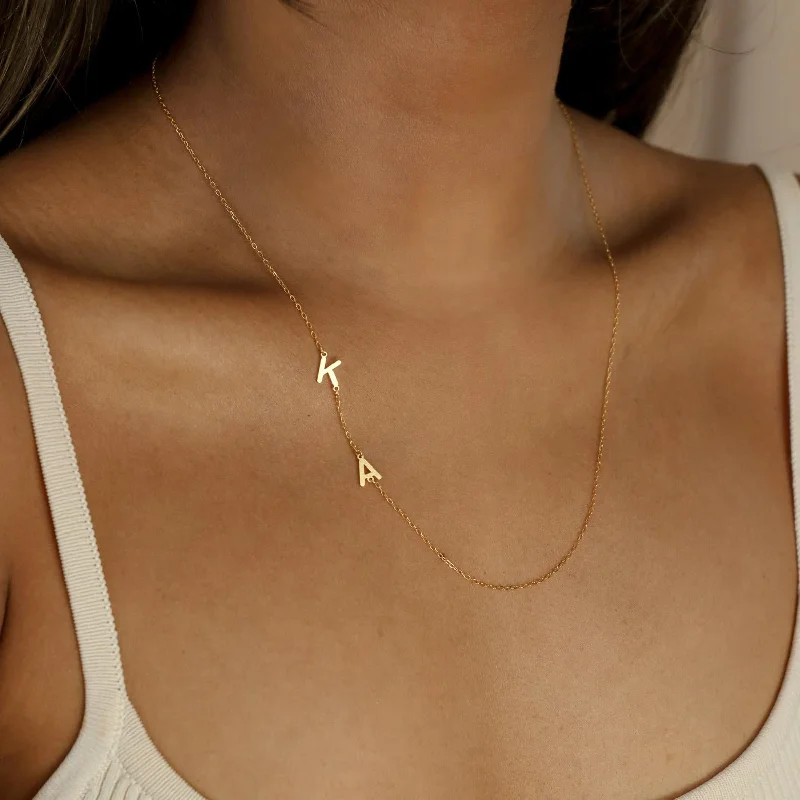 Lily bud necklace-Sideways Initial Necklace