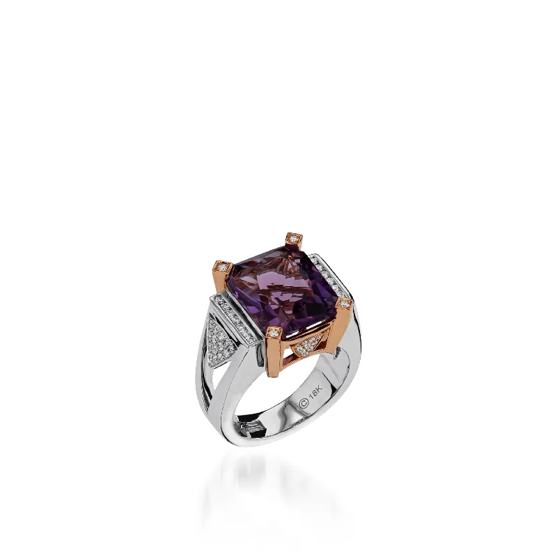 Tribal braid ring-Signature Amethyst and Pave Diamond Ring