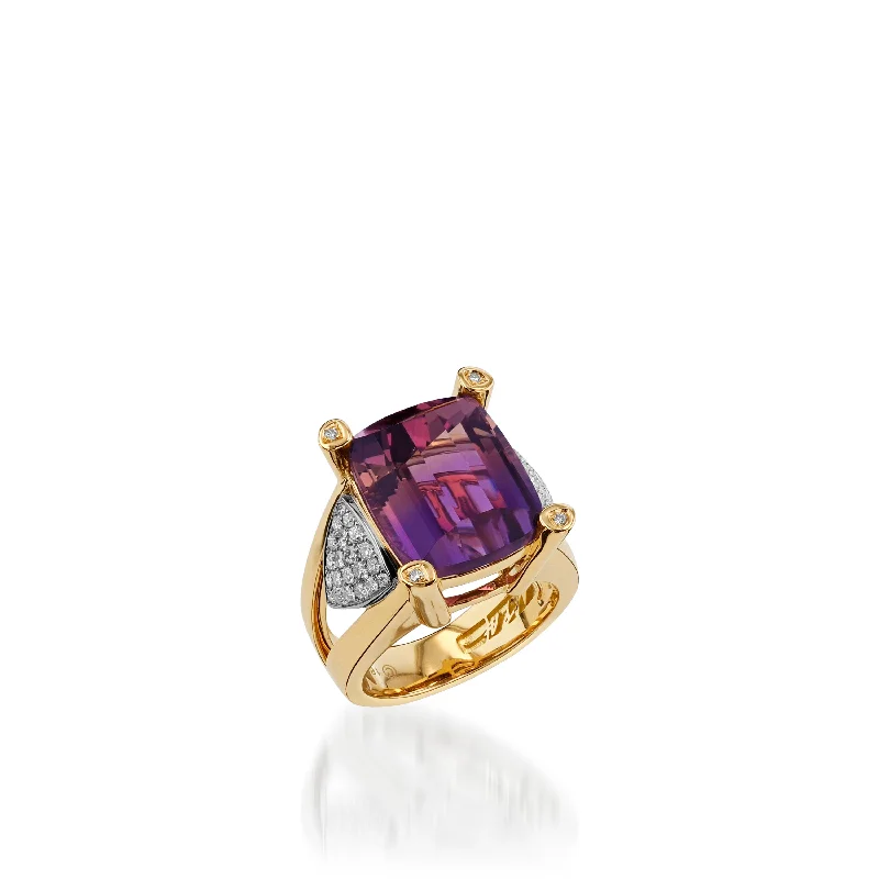 Patch stripe ring-Signature Ametrine and Pave Diamond Ring