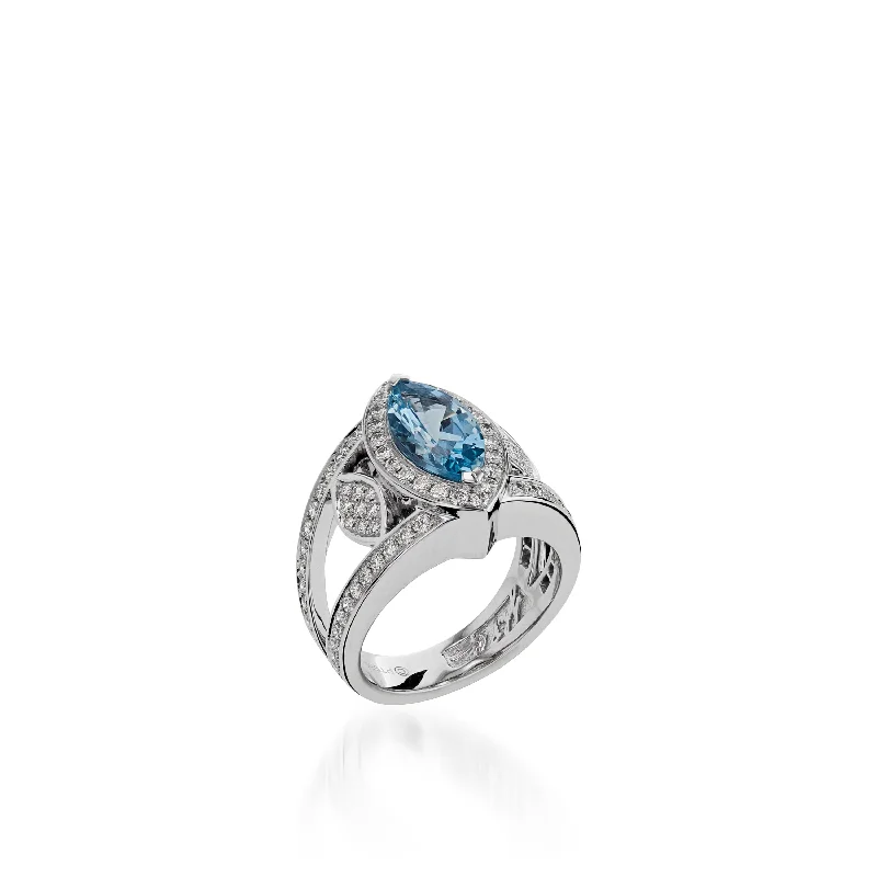 Canvas band ring-Signature Aquamarine and Diamond Ring