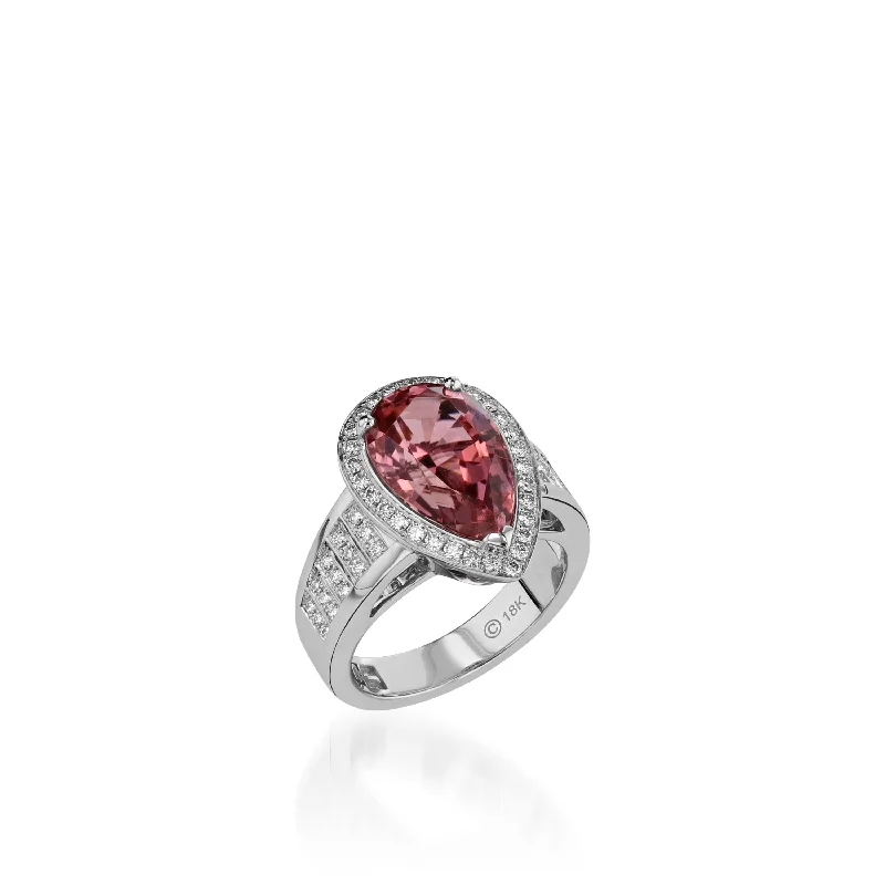 Sarmatian band ring-Signature Pink Tourmaline and Pave Diamond Ring