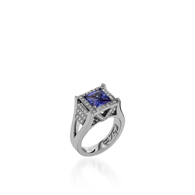 Parsley leaf ring-Signature Princess Cut Tanzanite Ring