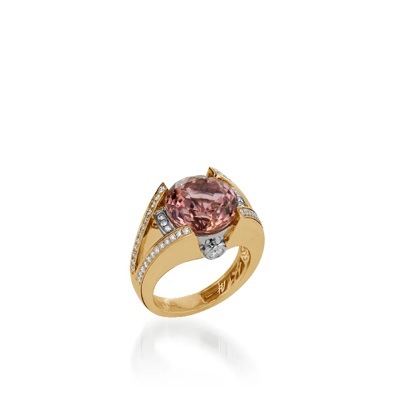 Poppy sprout ring-Signature Round Autumn Tourmaline and Diamond Ring