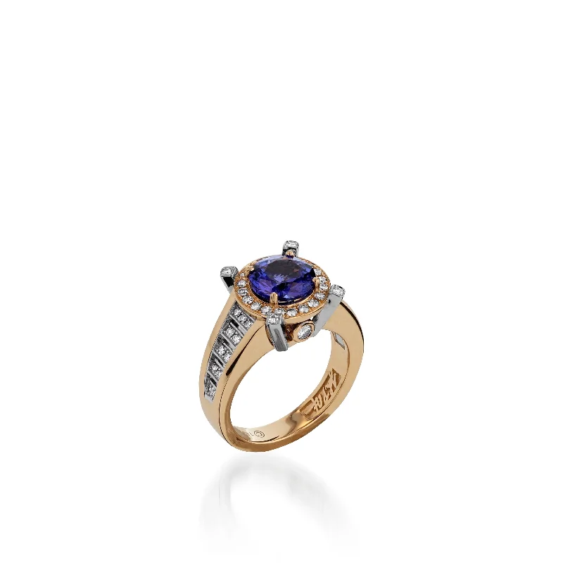 Tribal mark ring-Signature Two-Tone Tanzanite Ring