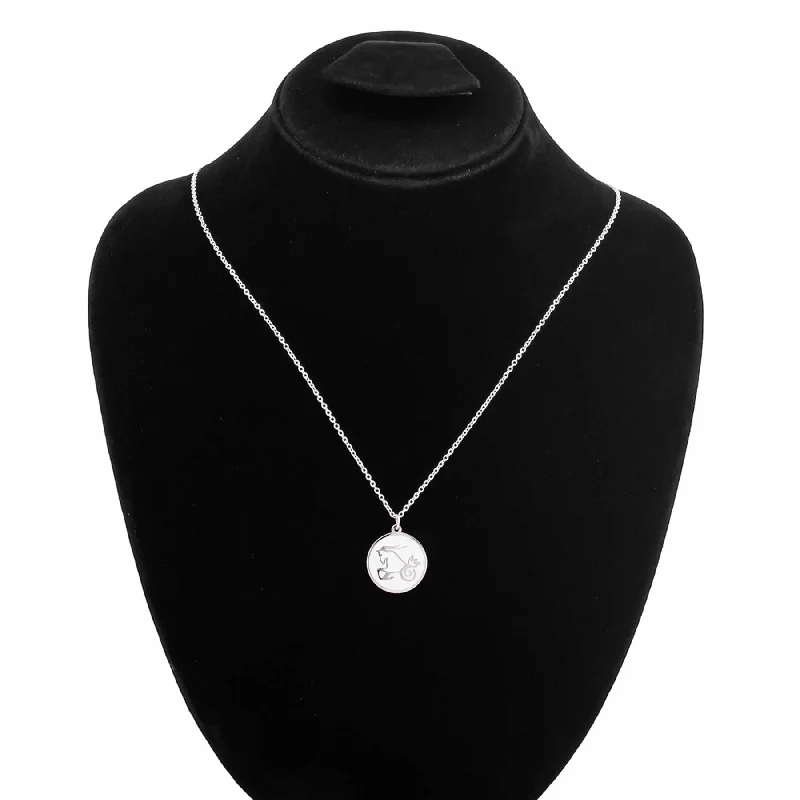 Grooved chain necklace-Silver Pendent O40031